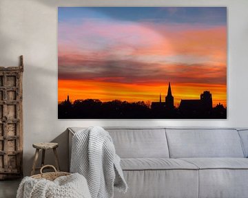 Wijk bij Duurstede Silhouette einer typischen niederländischen Stadt bei Sonnenuntergang von Martijn Schruijer