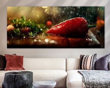Fresh peppers with water droplets by Poster Art Shop