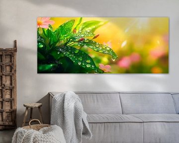 Fresh morning dew on plant leaves by Poster Art Shop