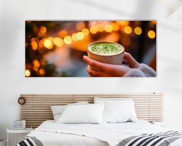 Gezellige mok met matcha en lichtjes van Poster Art Shop