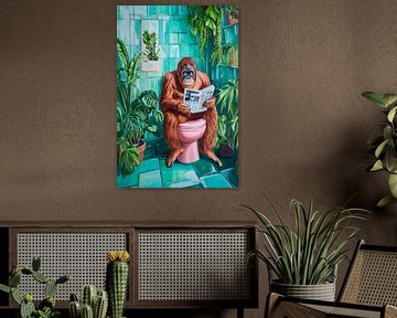 Gorilla on the toilet with newspaper by Poster Art Shop