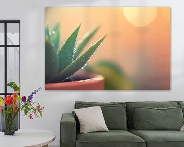 Grüner Aloe Vera mit Wassertropfen von Poster Art Shop