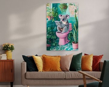 Koala on pink loo with newspaper by Poster Art Shop