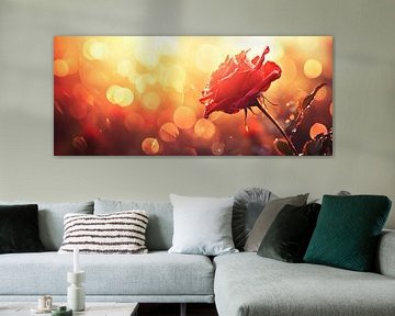 Leuchtende rote Rose im Sonnenlicht von Poster Art Shop