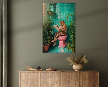 Le lion se détend dans une salle de bain colorée sur Poster Art Shop
