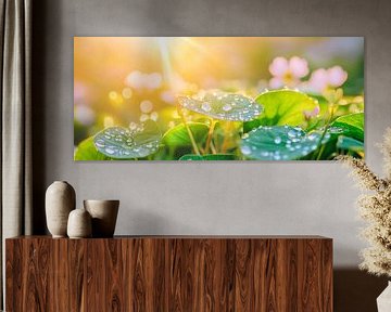 Morning dew on green leaves by Poster Art Shop