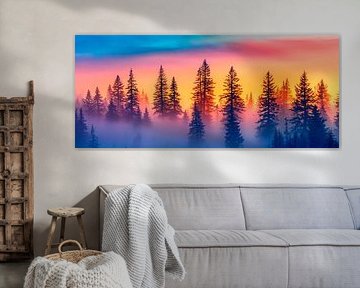 Un paysage forestier féerique dans le brouillard sur Poster Art Shop