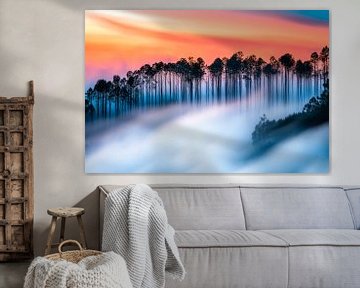 Nebelschwaden und Sonnenuntergangsfarben von Poster Art Shop
