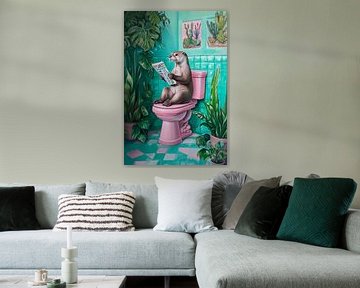 Otter leest krant in de badkamer van Poster Art Shop