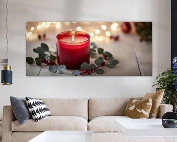 Rode geurkaars in feestelijke decoratie van Poster Art Shop