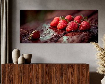 Saftige Erdbeeren auf Holzuntergrund von Poster Art Shop