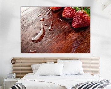 Saftige Erdbeeren auf Holztisch von Poster Art Shop