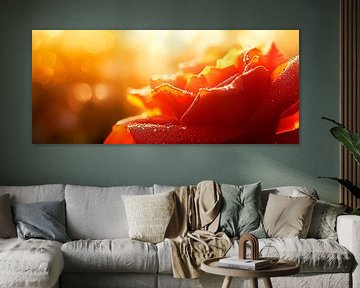 Rose rouge dans la lumière chaude du soleil sur Poster Art Shop