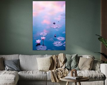 De beaux nénuphars dans une douce lumière sur Poster Art Shop