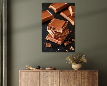 Chocoladerepen op een zwarte achtergrond van Poster Art Shop