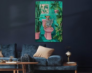 Chien qui remue la queue dans les toilettes sur Poster Art Shop