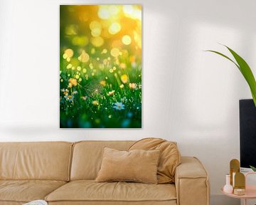Sonnenstrahlen über blühendem Gras von Poster Art Shop