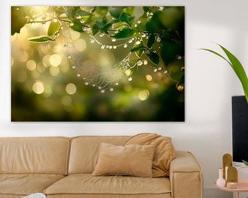 Taufrische Spinnwebe im Morgenlicht von Poster Art Shop