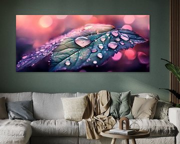 Drops on green leaves in the light by Poster Art Shop