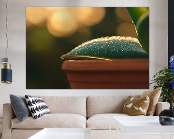 Drops on green leaf surface by Poster Art Shop