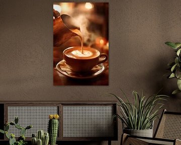 Seductive cappuccino with steam by Poster Art Shop