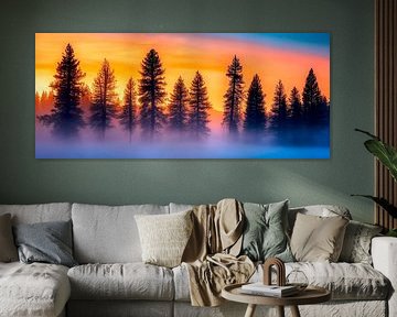 Forest silhouette in the morning mist by Poster Art Shop
