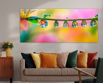 Waterdruppels met bloemreflecties van Poster Art Shop