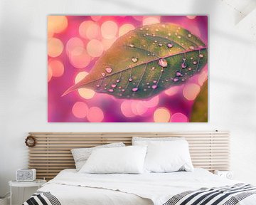 Wassertropfen auf grünem Blatt von Poster Art Shop
