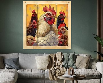 Humoristische illustratie van huisdieren. Pleeg en kippen van Ariadna de Raadt-Goldberg
