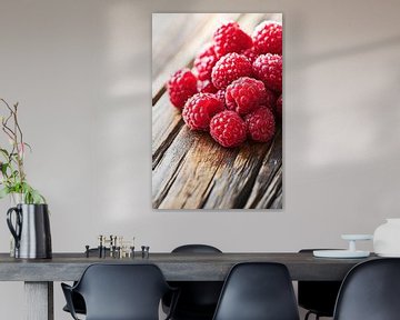 Verse frambozen op een houten achtergrond van Poster Art Shop