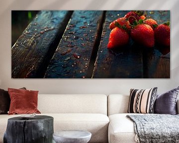 Frische Erdbeeren auf Holzoberfläche von Poster Art Shop