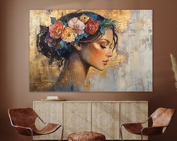 Elegante vrouw met bloemenkroon van Imperial Art House