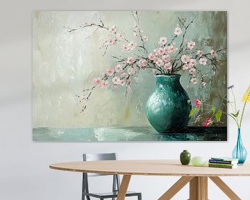 Bloesemtakken in turquoise vaas van Imperial Art House