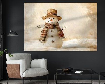 Vintage snowman in winter landscape by Imperial Art House
