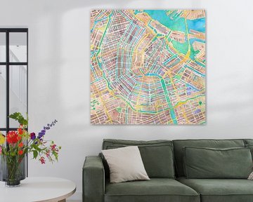 Plan d'Amsterdam en aquarelle sur Creatieve Kaarten