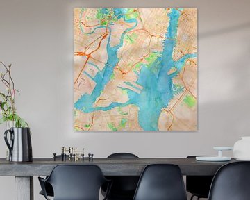 Kaart New York in waterverf