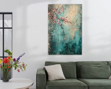 Bloesemtak op turquoise achtergrond van Imperial Art House