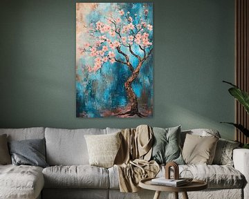Abstract blossom tree on blue background by Imperial Art House