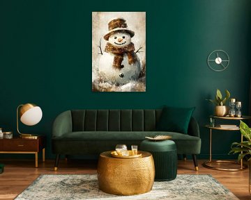 Cheerful snowman in oil painting style by Imperial Art House