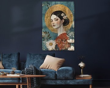 Elegante vrouw met bloemen van Imperial Art House