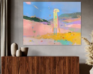 Whimsical Watcher in Pastel Dreams van ARTEO Schilderijen