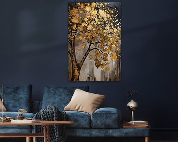 Gouden Boom in Abstract Stadsgezicht van Arjen Roos