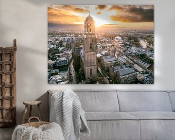 Zwolse Peperbus kerktoren tijdens een koude winter zonsopgang van Sjoerd van der Wal Fotografie