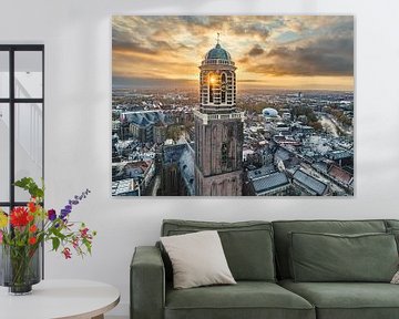 Zwolse Peperbus kerktoren tijdens een koude winter zonsopgang van Sjoerd van der Wal Fotografie