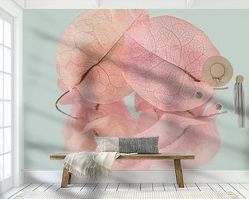 Simplicity and tranquillity: Two dried pastel-coloured leaves by Marjolijn van den Berg