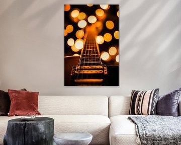 Akoestische gitaar in een zee van lichtjes van Poster Art Shop