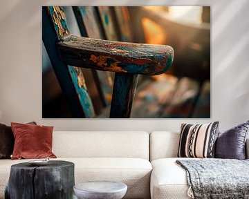 Chipped wooden chair in the play of light by Poster Art Shop