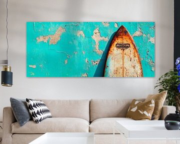 Oude surfplank voor een kleurrijke achtergrond van Poster Art Shop