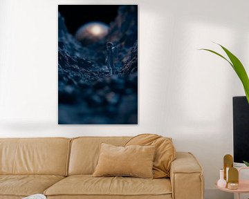 Astronaut verkent maanachtig landschap van Poster Art Shop