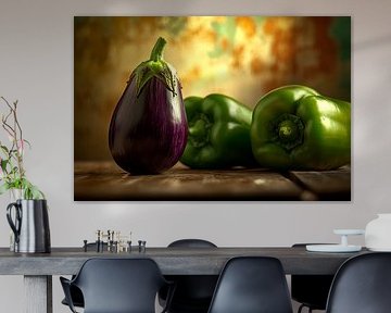 Aubergine et poivron vert nature sur Poster Art Shop